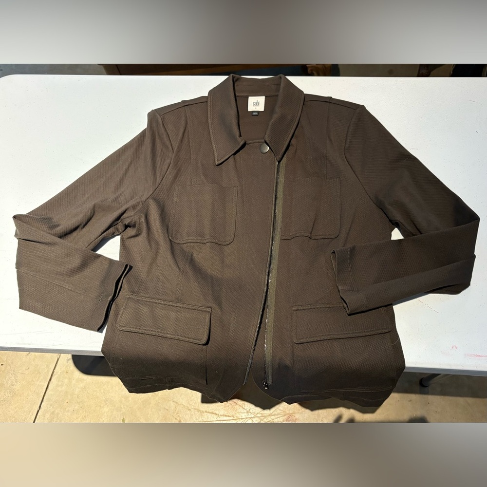 Cabi Academy Jacket #4120 Large Olive Green Zipper Sides Pockets Stretch